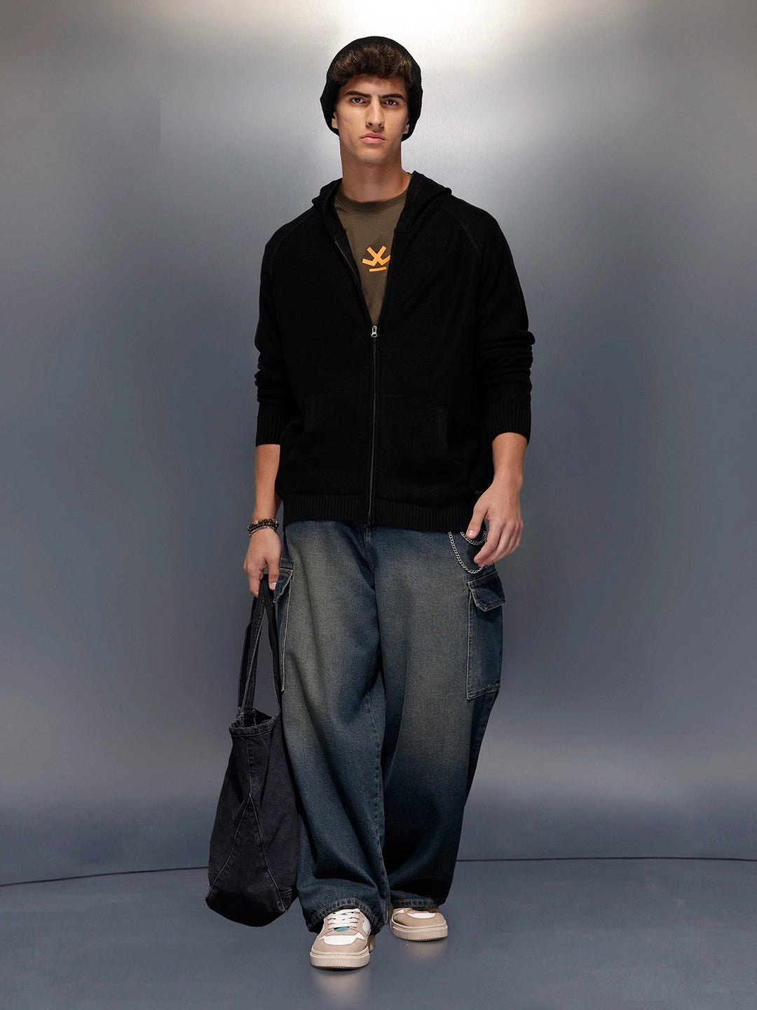Solid Oversized Hooded Sweater   |  Black