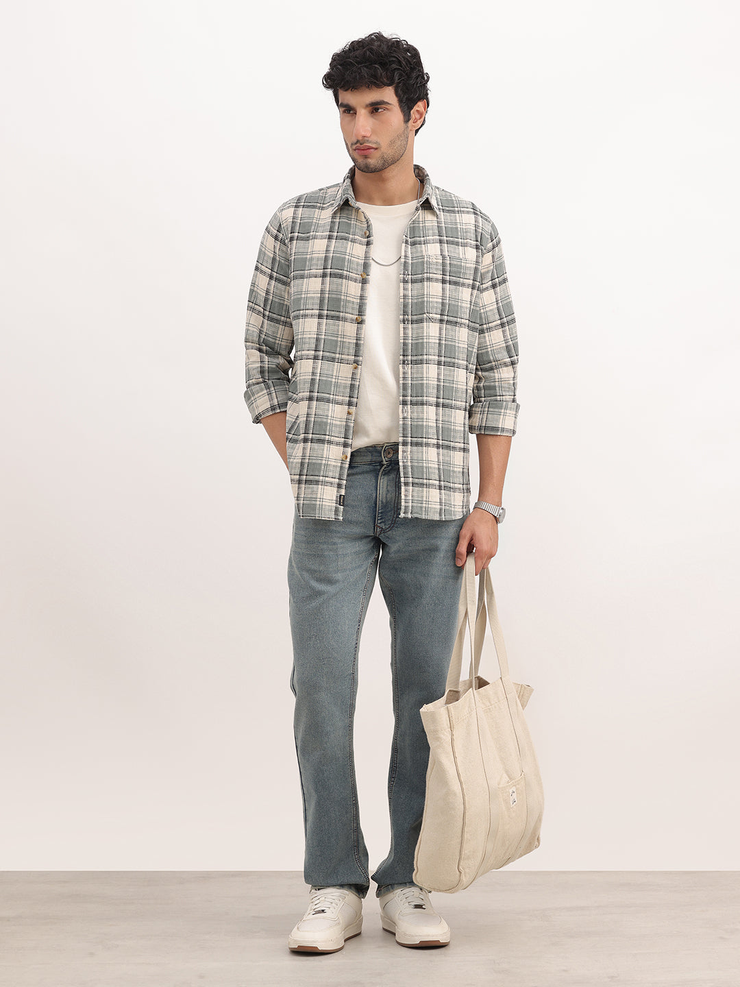 Slim Fit Checkered Full Sleeve Shirt | Green