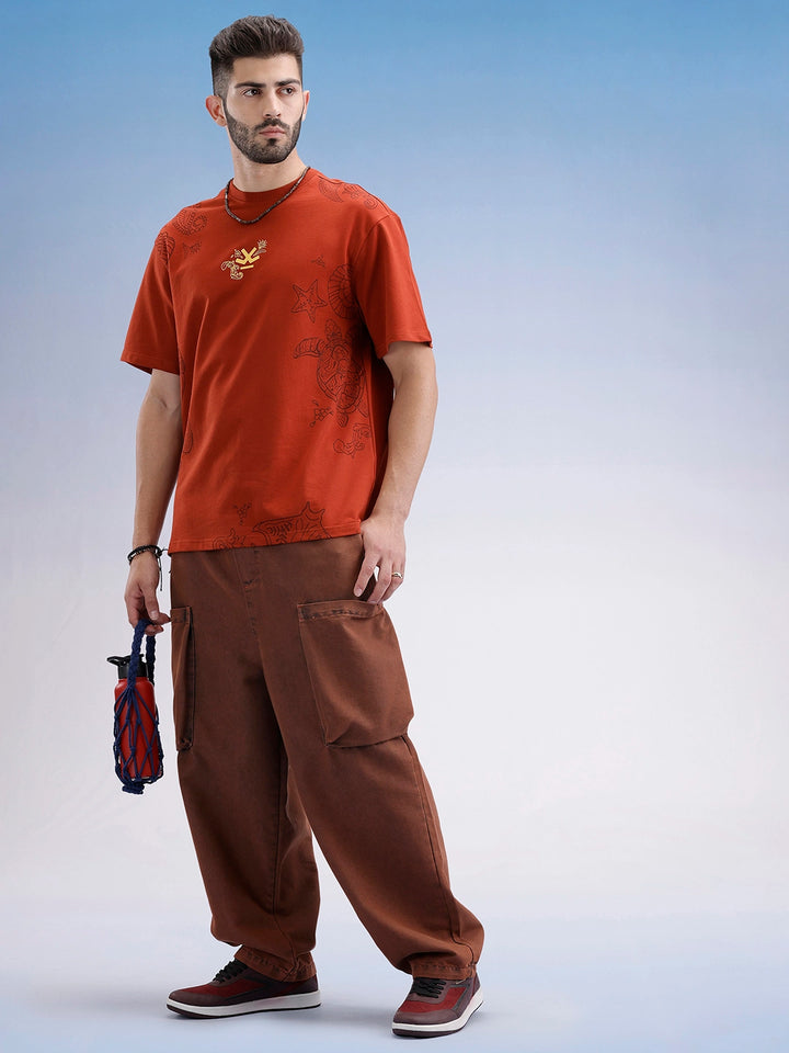 Oversized Front Printed T-Shirt | Rust