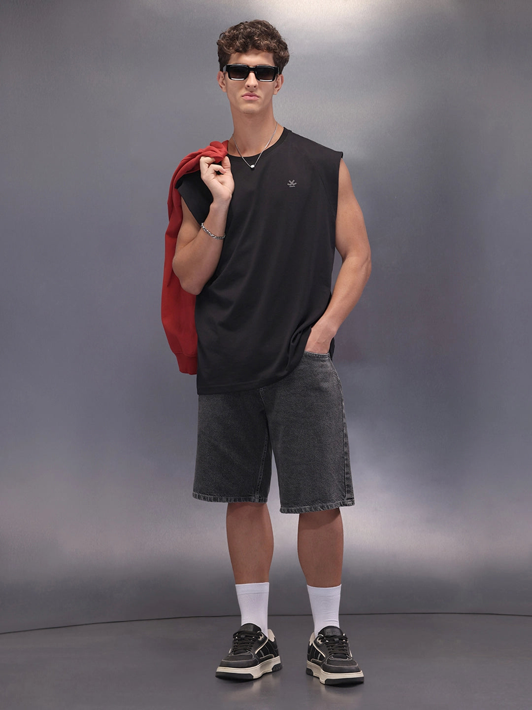 Sleeve Less Oversized T-Shirt | Black