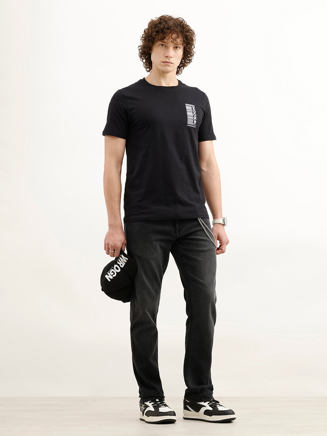 Placement Printed Slim Fit T-Shirt | Black