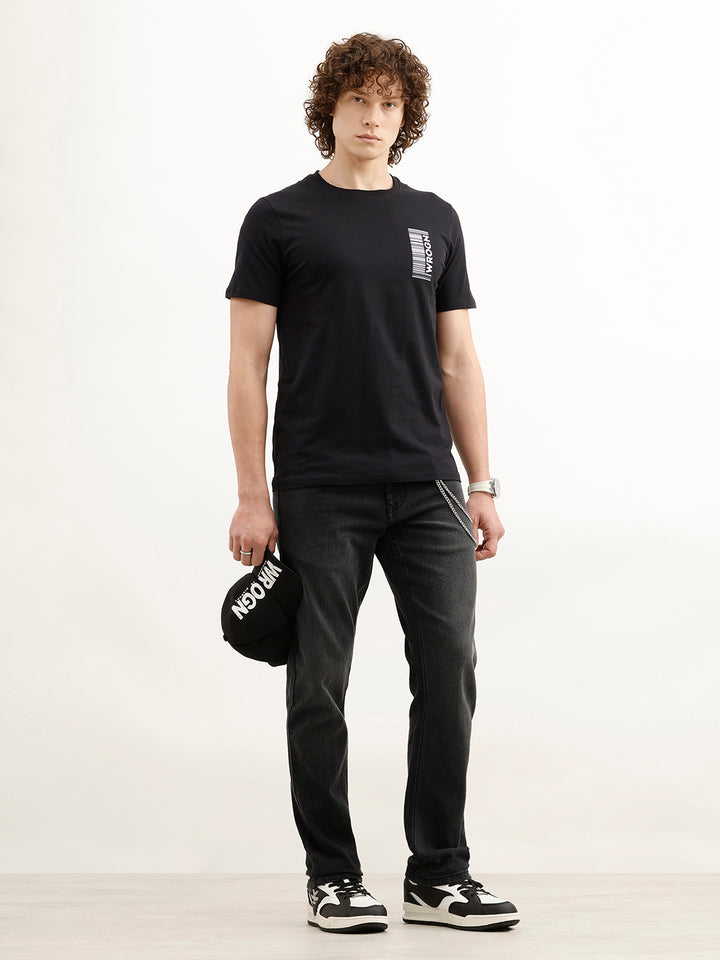 Placement Printed Slim Fit T-Shirt | Black