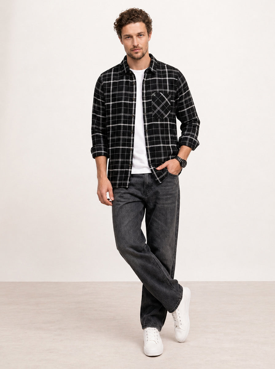 Midnight Grid Check Shirt| Black