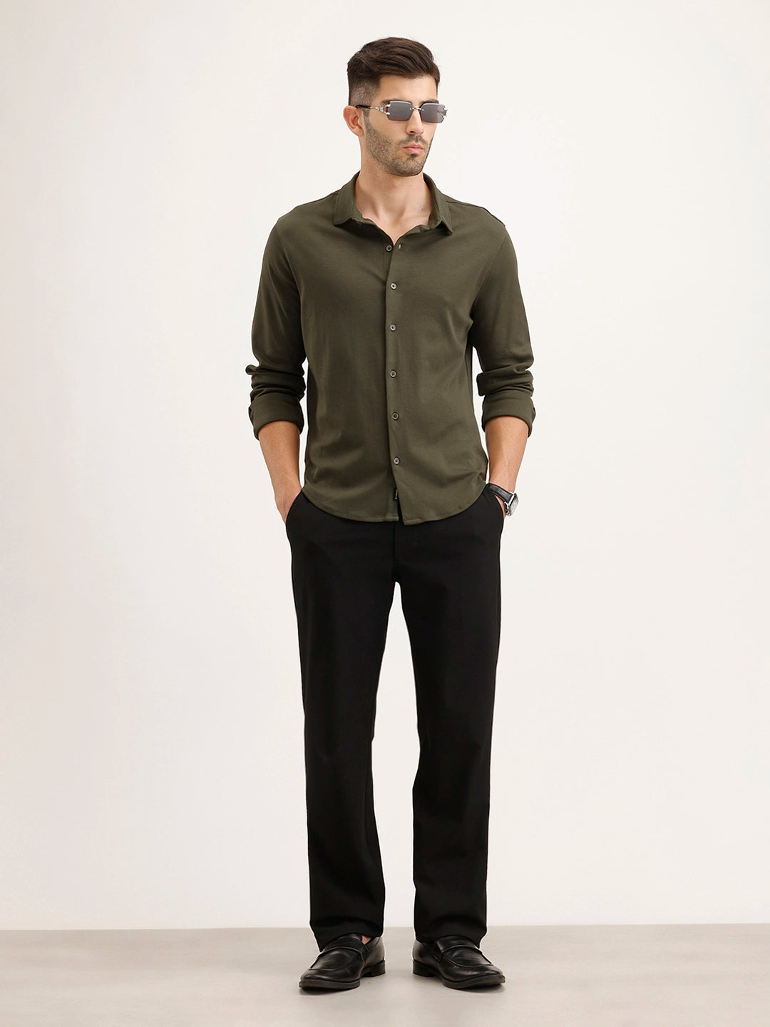Slim Fit 100% Cotton Shirt | Olive
