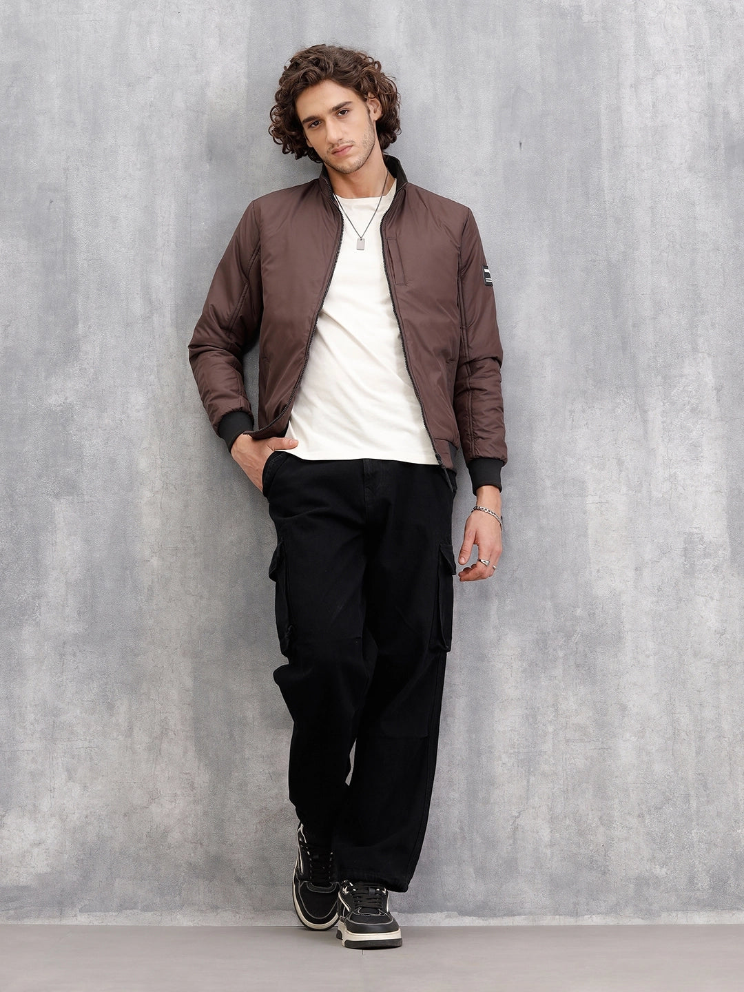 Soild Casual Bomber Jacket | Brown
