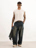 Oversized Raw Edge Cut-Off Sleeve T-Shirt | Beige