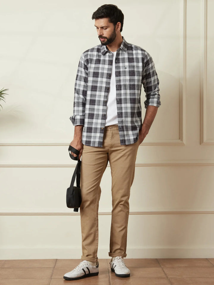 Checked Cotton Oxford Shirt | Grey