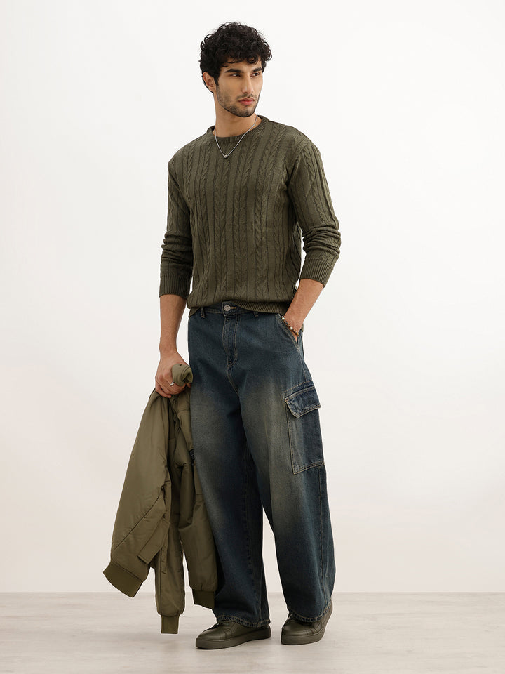 Regular Fit Knitted Sweater | Olive