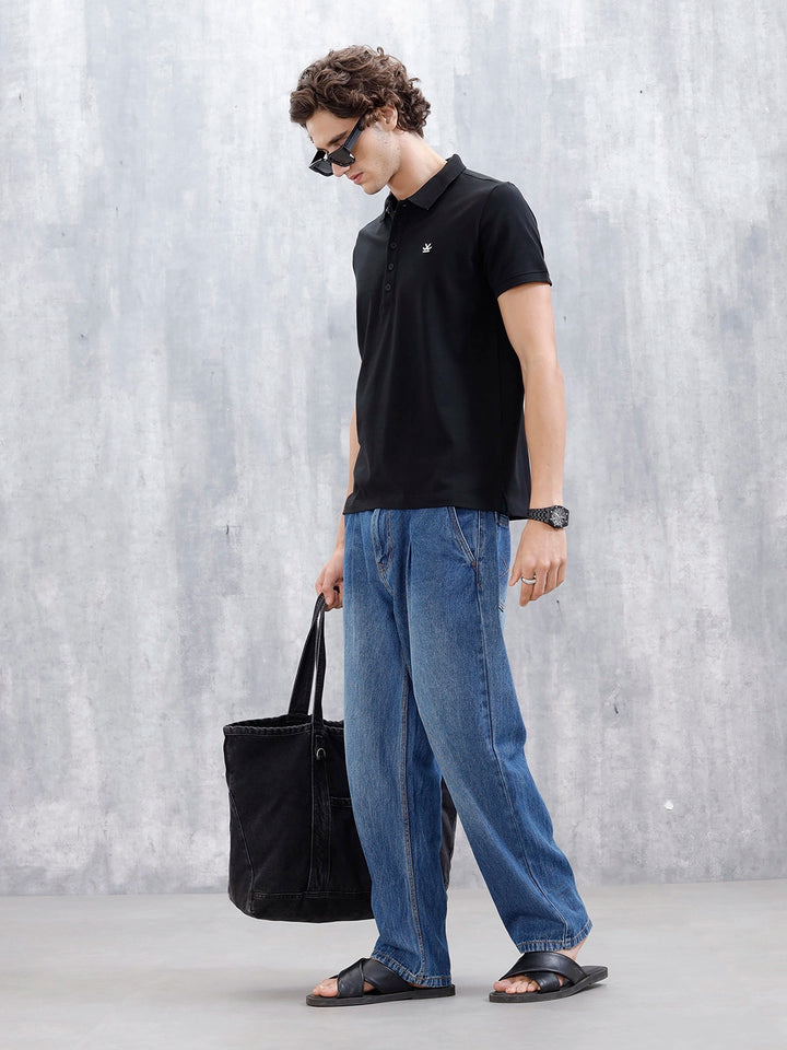 Minimalist Solid Polo Tee For Men | Black
