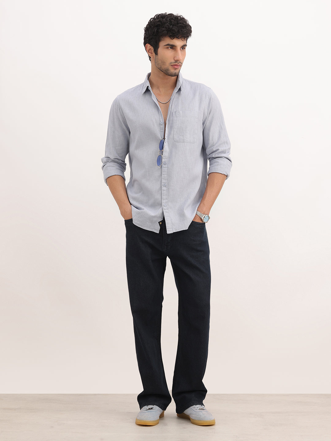 Solid Slim Fit Full Sleeve Shirt | Light Blue