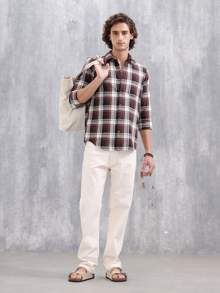Mocklino Check Slim Fit Shirt | Maroon