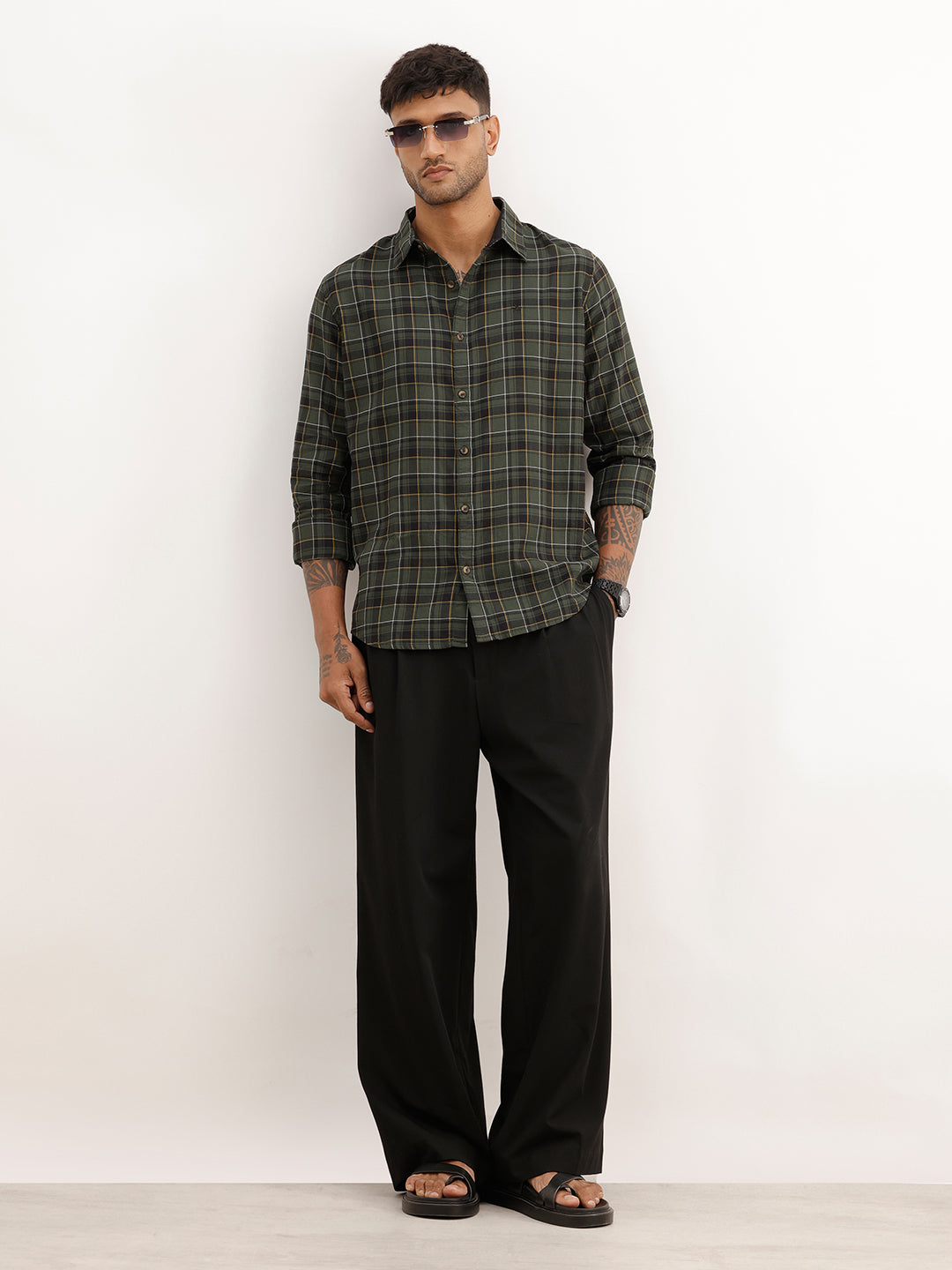 Slim Fit Checkered Shirt | Olive | WSH02FSSL0072S