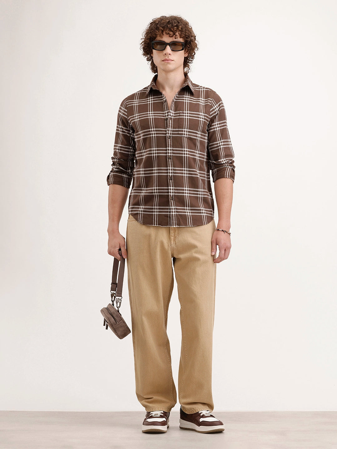 Regular Fit Checkered Shirt | Brown
