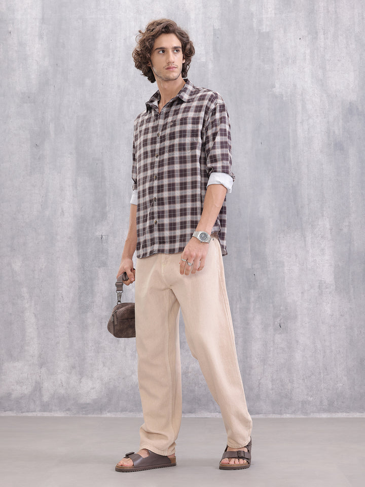 Textured Checkered Regular Fit Shirt | Brown