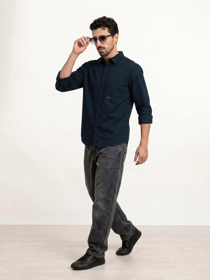 Solid Comfort Fit Full Sleeve Shirt | Navy Blue