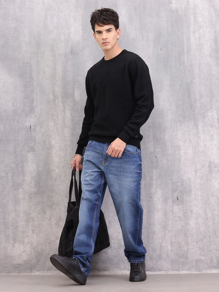 Solid Textured Pull Over | Black