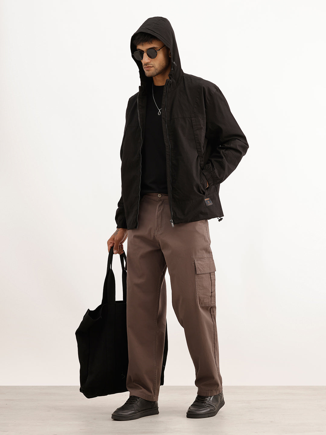 Solid Regular Fit Hooded Puffer Jacket | Black
