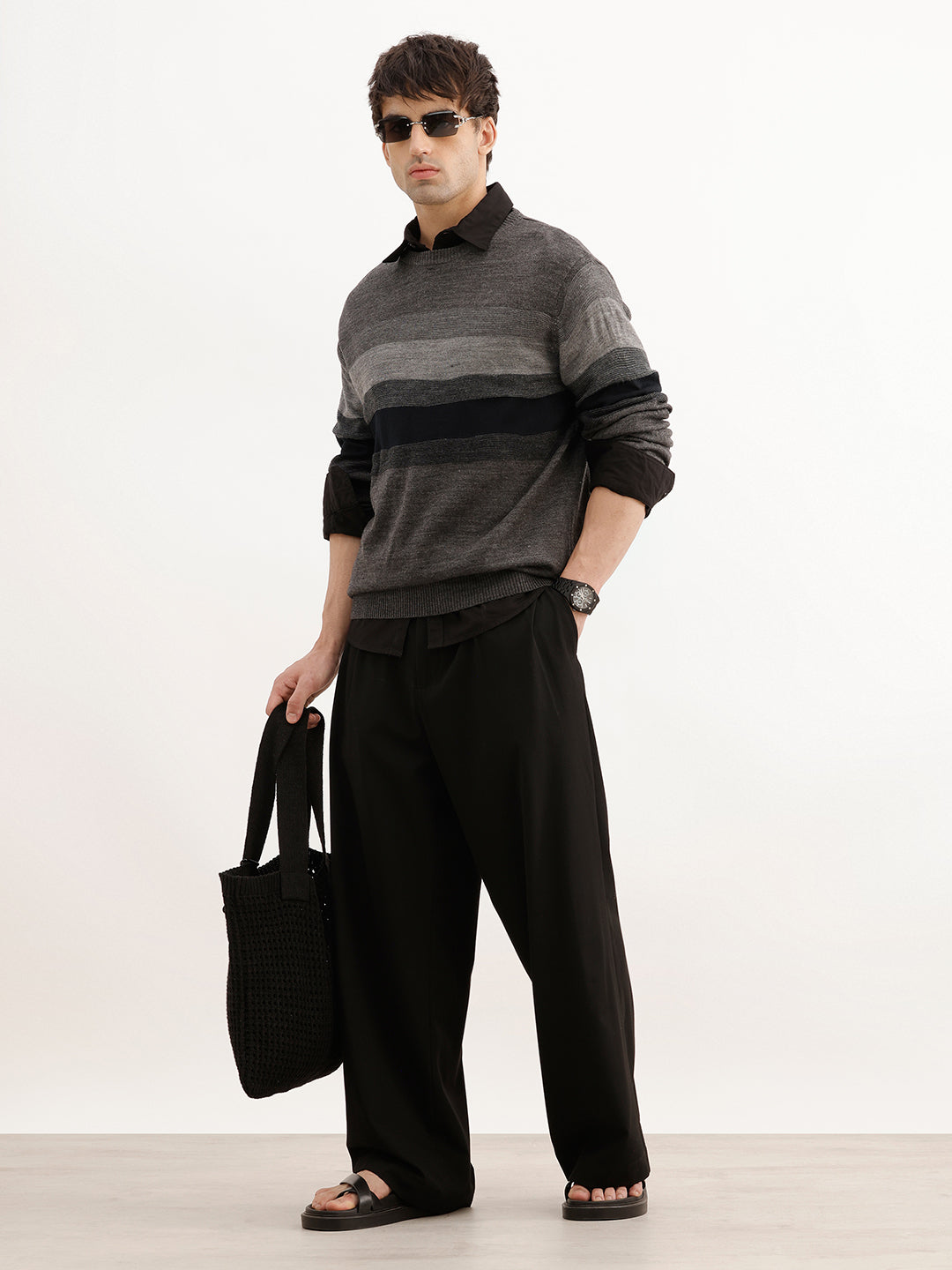 Slim Fit Striped Full Sleeve T-Shirt | Grey | WSW02FSRE1043W