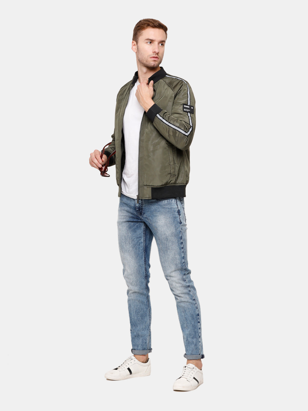 Olive Stripe Casual Bomber Jacket