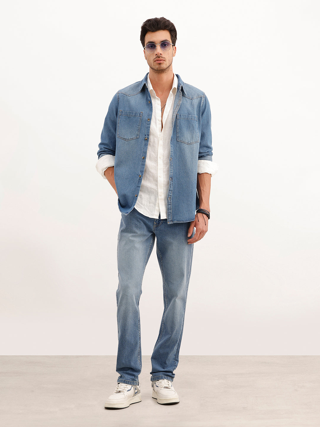 Indigo Washed Casual Regualr Fit Denim Shirt | Blue