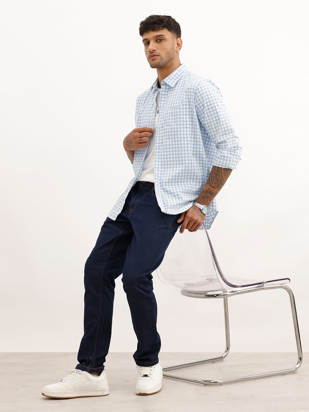 Regular Fit Checkered Full Sleeve Shirt | Light Blue | WWSH0809MAZ