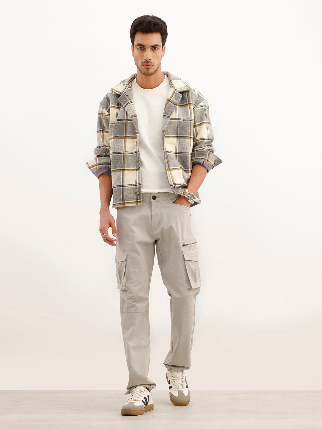 Solid Straight Fit Cargo Trouser | Grey