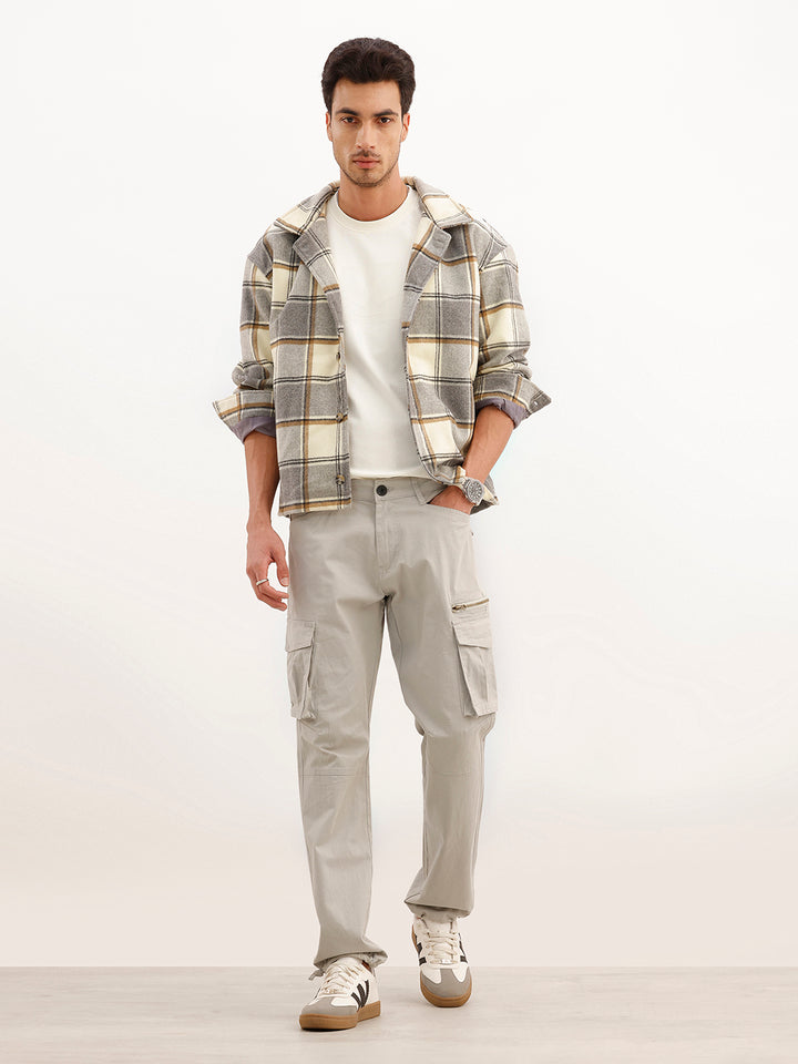Solid Straight Fit Cargo Trouser | Grey