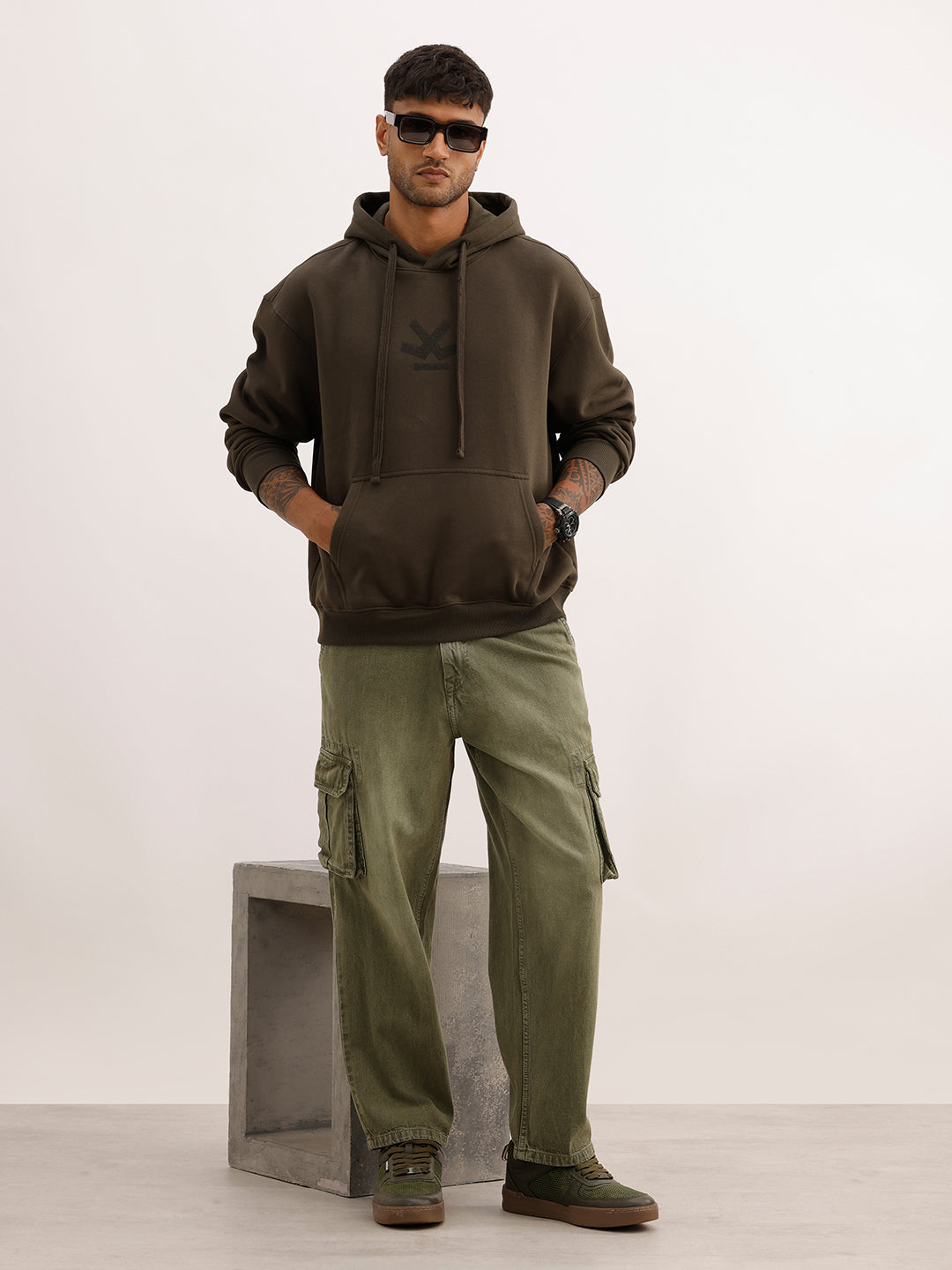 Classic Back Printed Hooded Sweatshirt | Olive | WSS02FSOS7021S