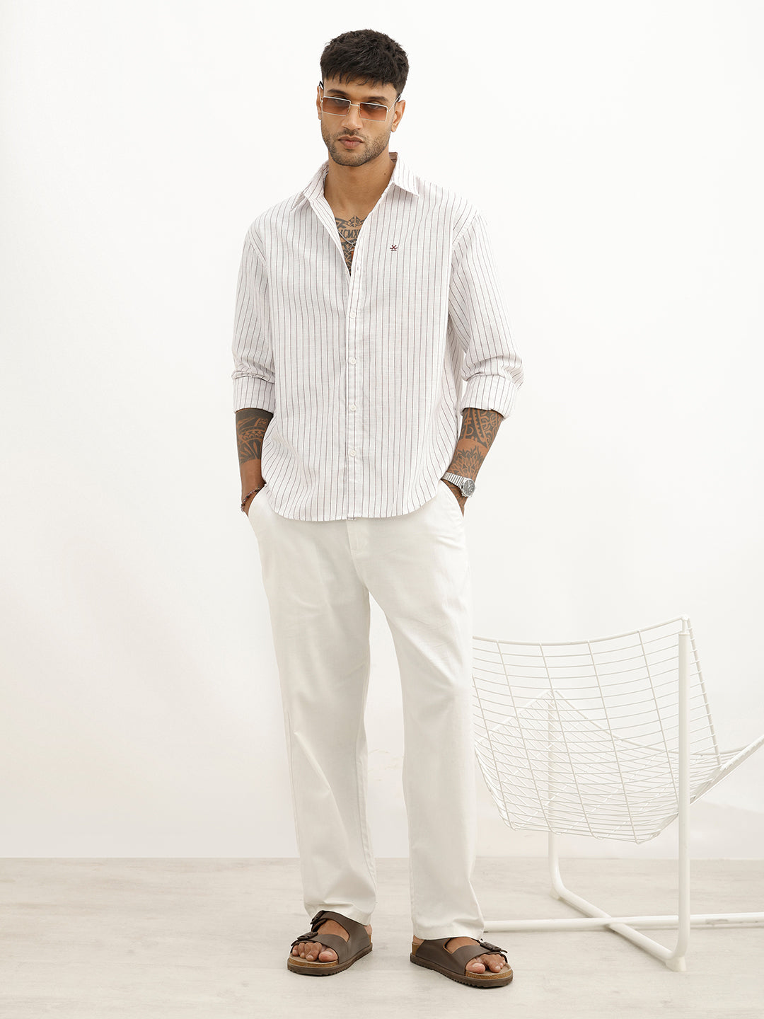 Classic Slim Fit Striped Shirt | Brown