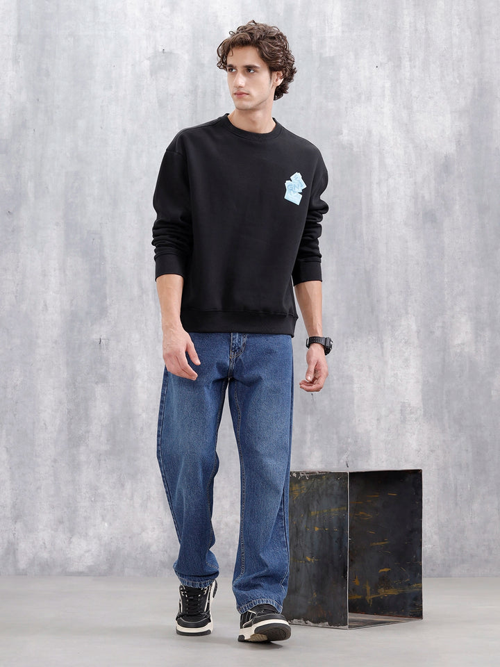 Casual Oversized Sweatshirt With Statement Graphic | Black