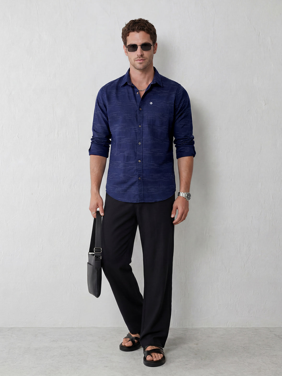 Men's casual slim fit abstract pattern shirt | Navy Blue