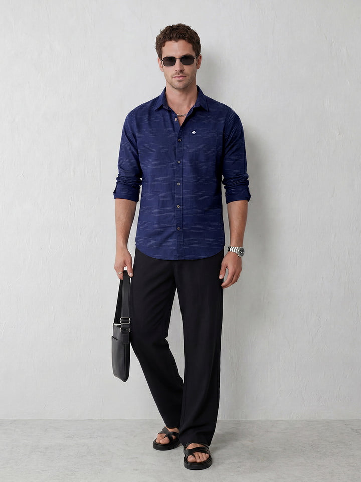 Men's casual slim fit abstract pattern shirt | Navy Blue