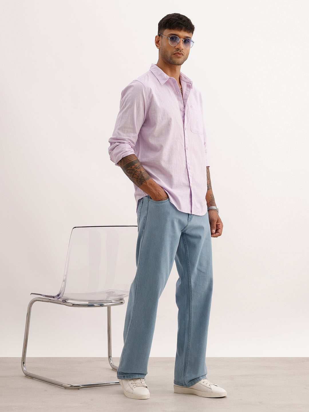 Solid Slim Fit 100% Cotton Shirt | Purple