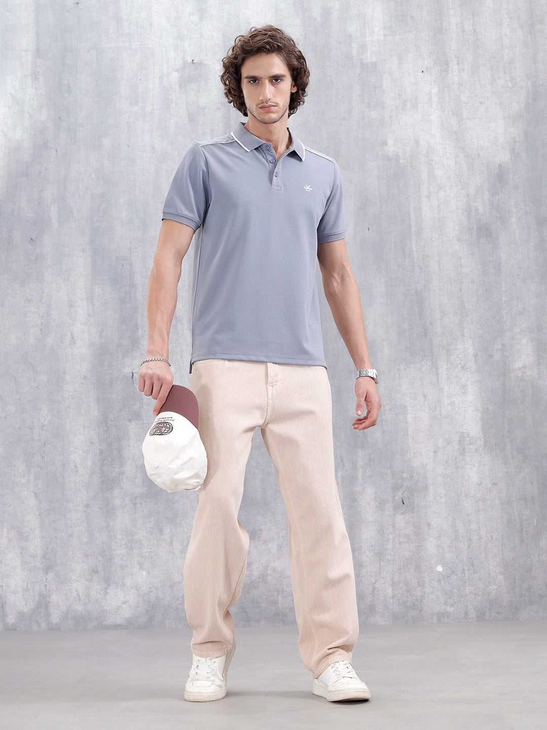 Polo T-Shirt With Contrast Trim Details | Grey