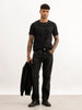 Washed Slim Fit Placement Printed T-Shirt | Black