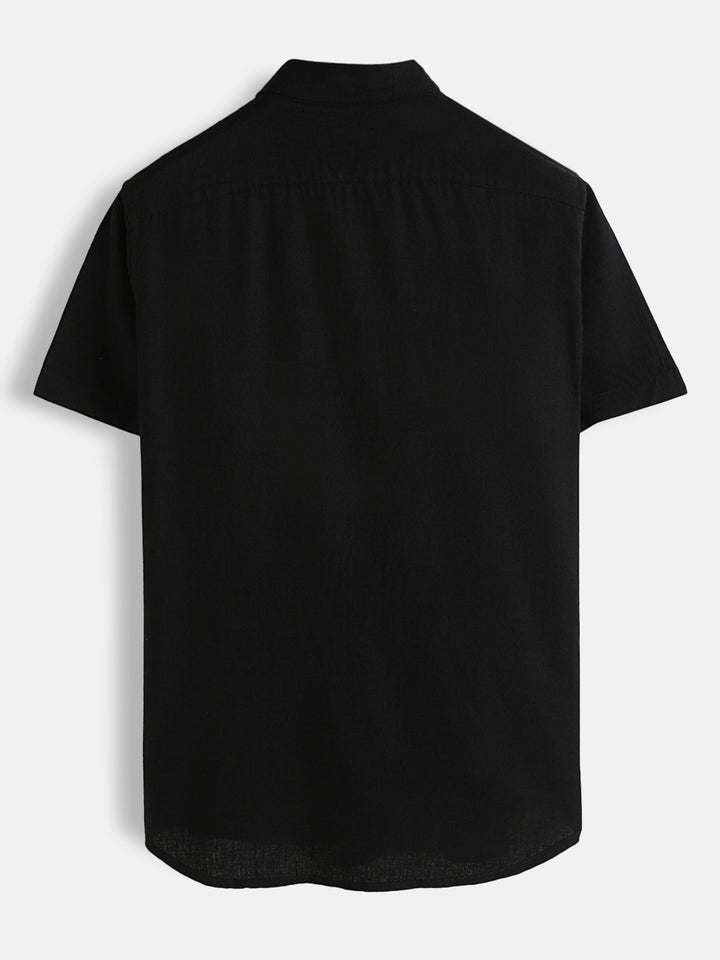 Solid Short Sleeve Linen Blend Shirt | Black