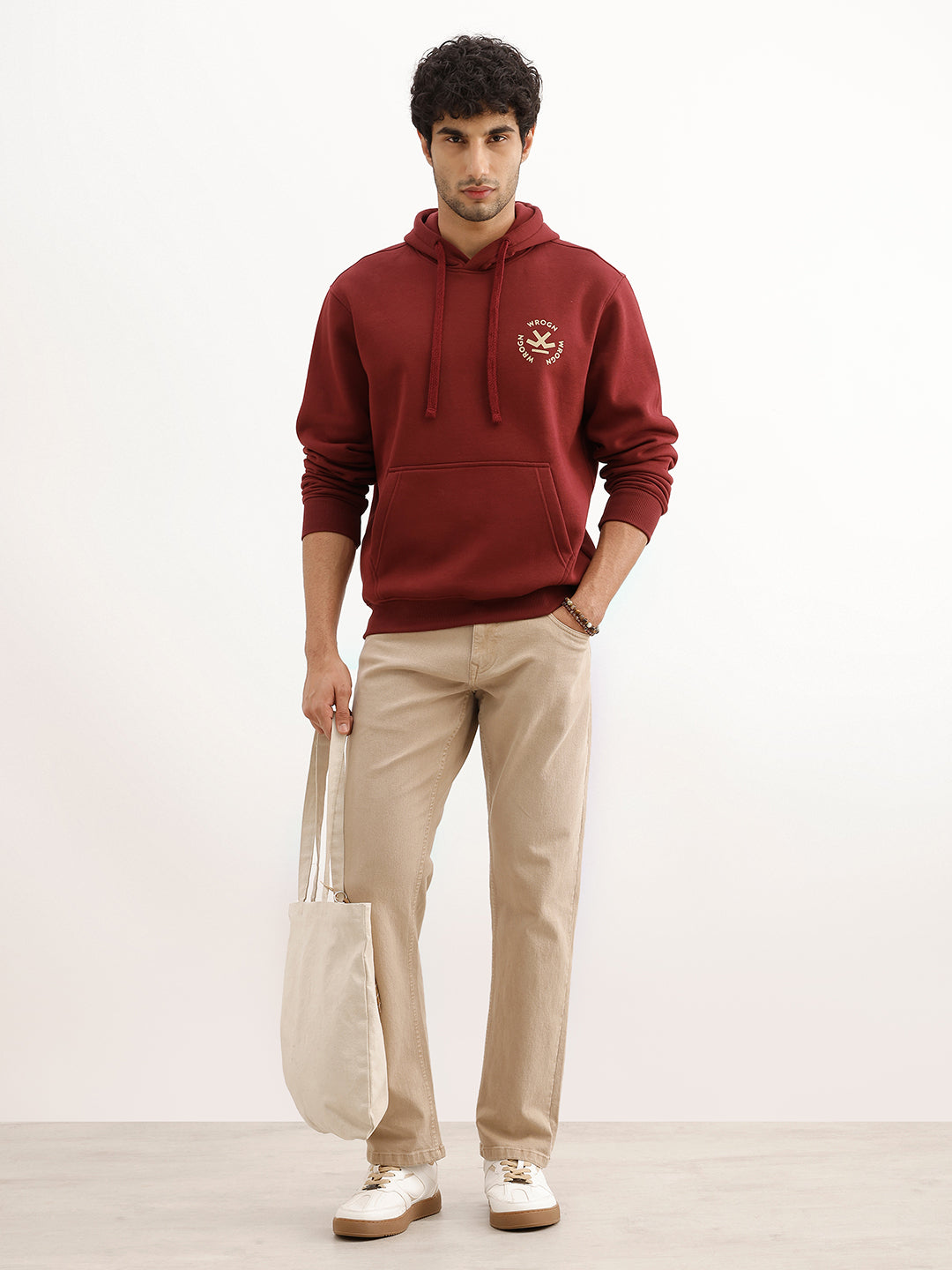 Classic Placement Printed Hooded Sweatshirt | Maroon