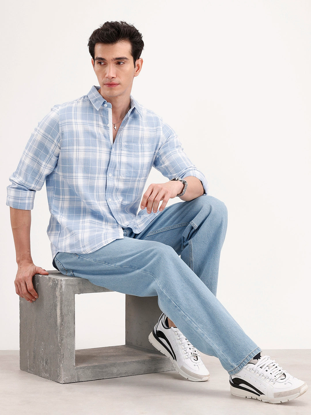 Casual Slim Fit Checkered Shirt | Blue