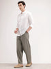 Slim Fit Mandrin Collar Linen Blend Shirt | White