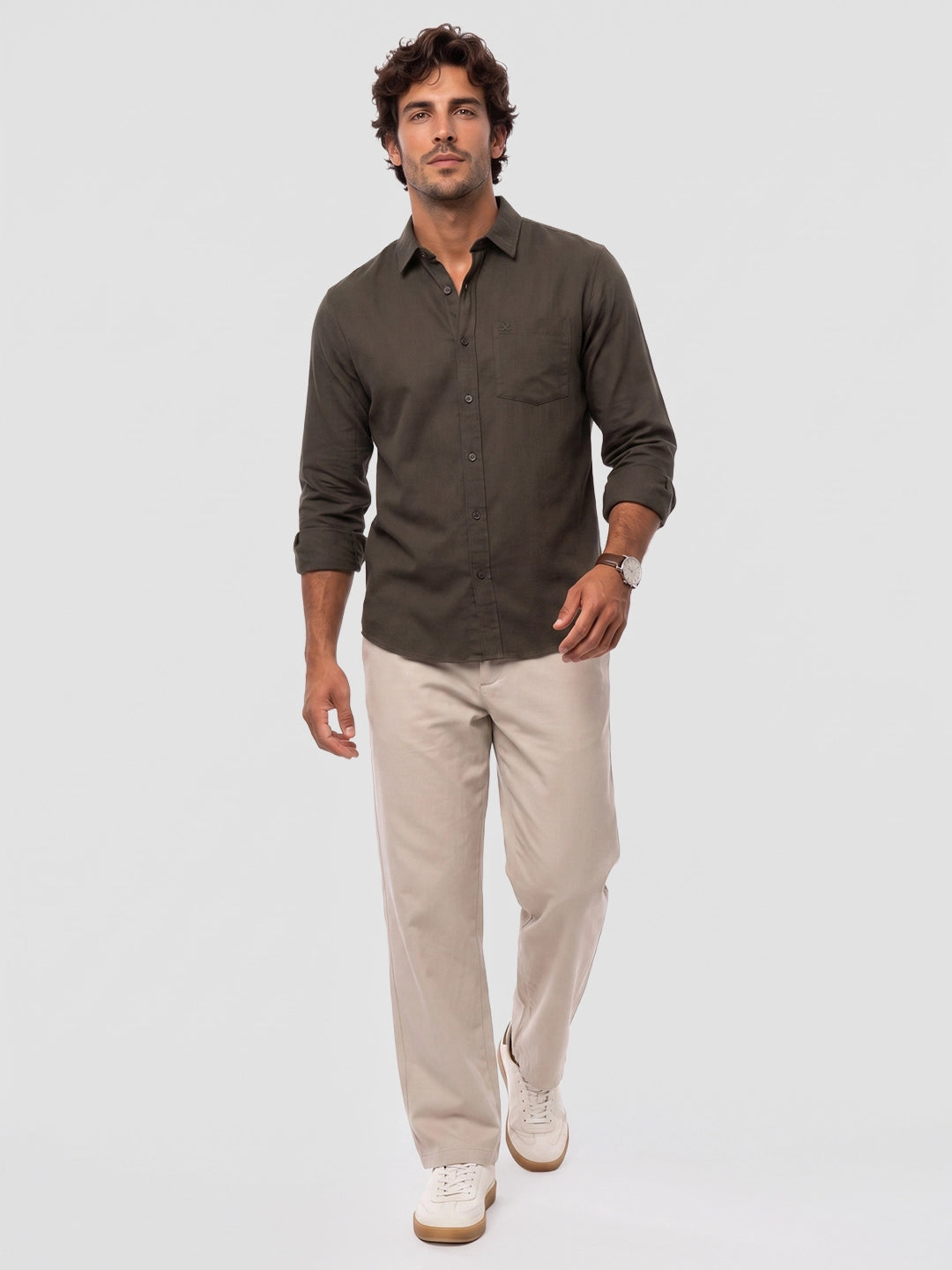 Textured Comfort Print Full Sleeve Shirt | Olive | WUSH2850F
