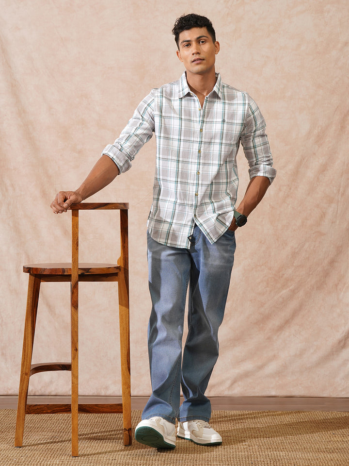 Textured Checks Dobby Shirt | Grey