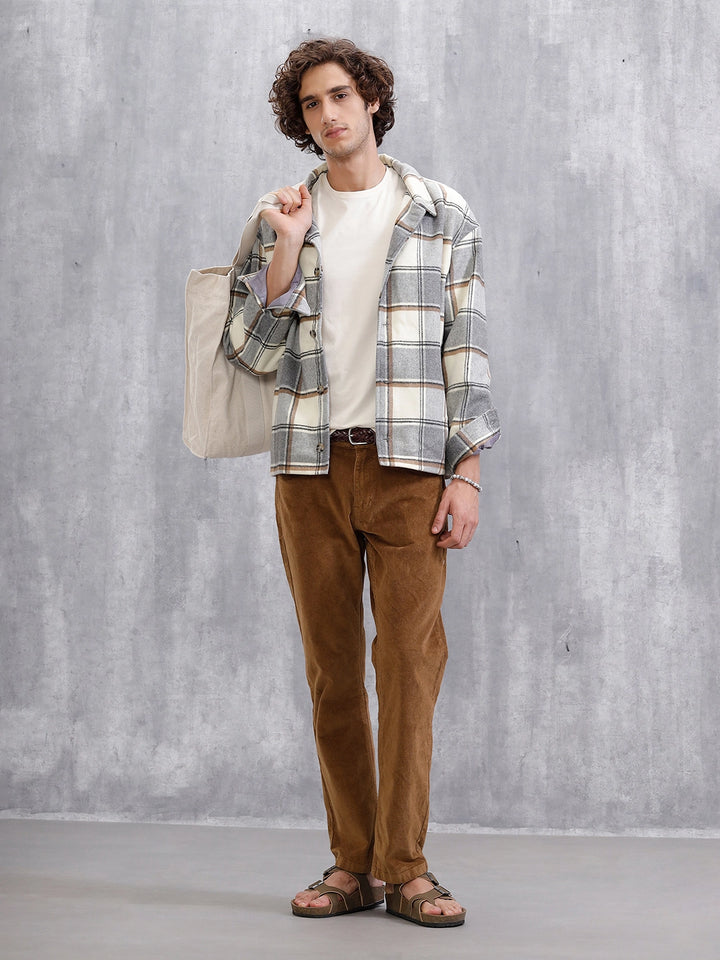 Corduroy Straight Fit Trousers  | Khaki