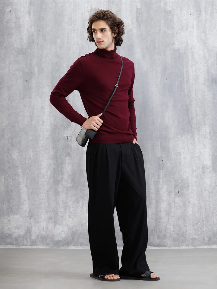 Turtle Neck Full Sleeve T-Shirt | Maroon