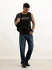 Placement Printed Cut Off Sleeve T-Shirt | Black