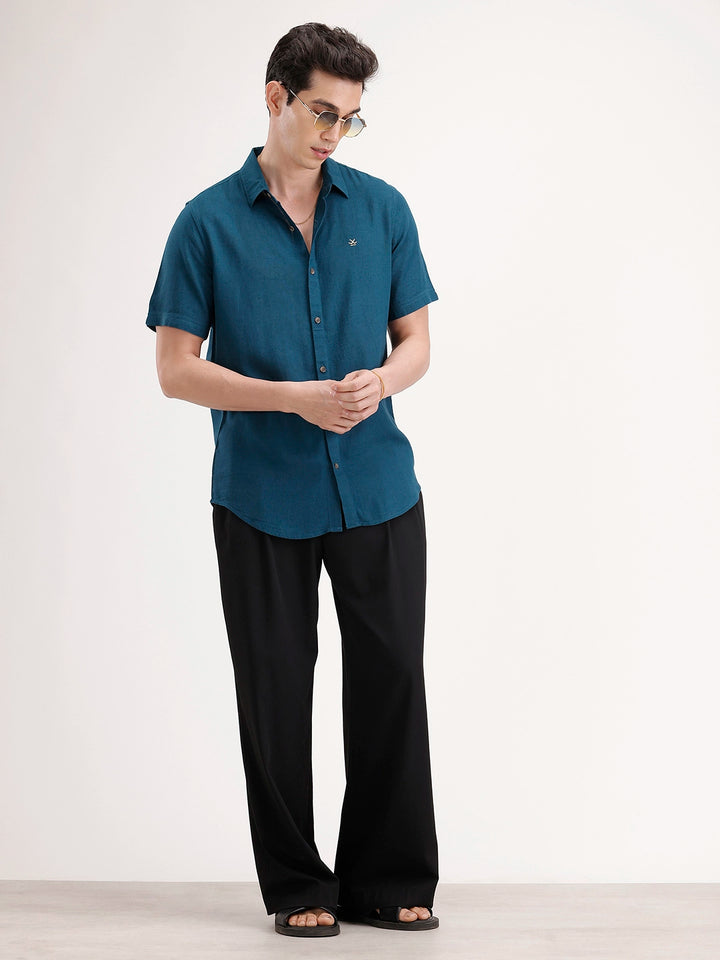 Slim Fit Linen Blend Shirt | Teal