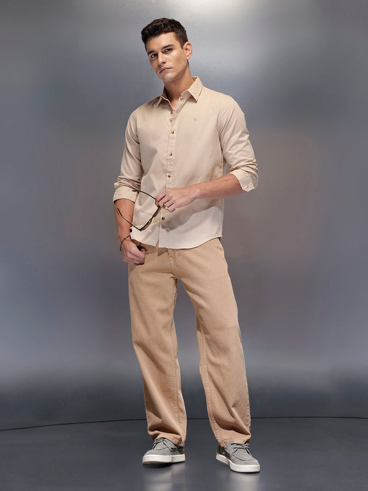 Men's minimal full sleeve shirt for everyday wear | Beige