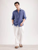 Solid Slim Fit Linen Blend Shirt  | Navy Blue