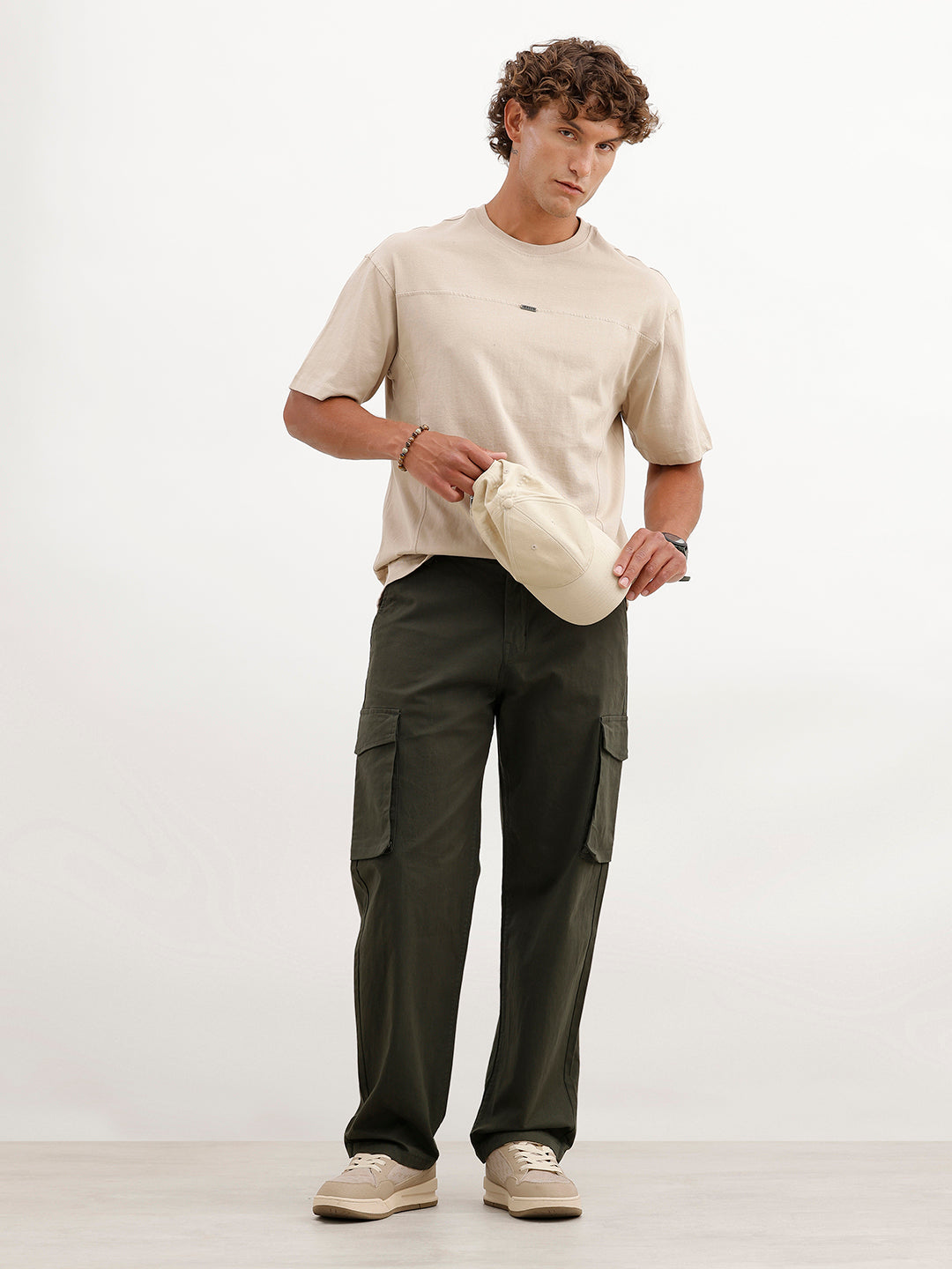 Solid Loose Fit Cargo Trouser | Olive