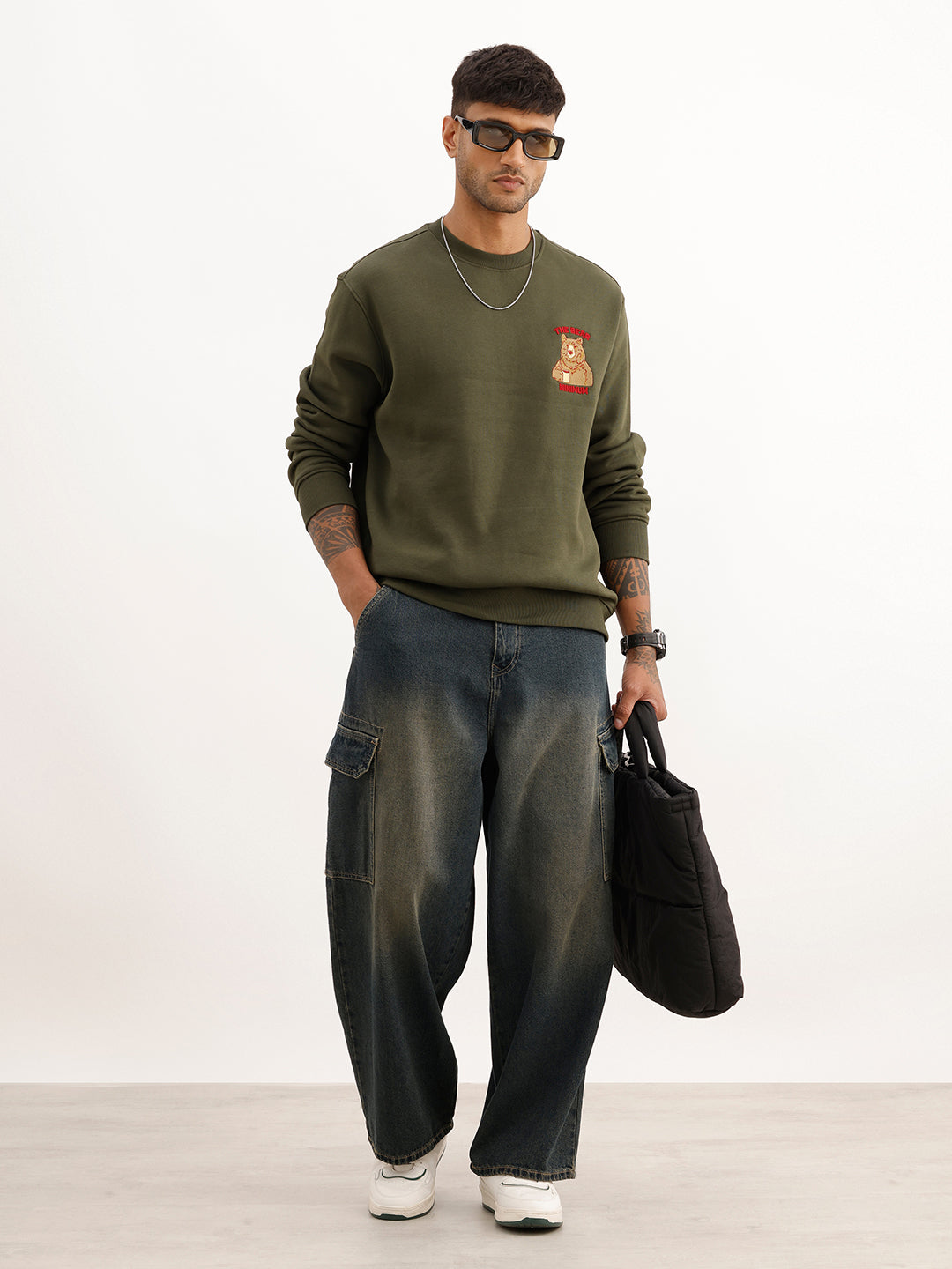 Comfort Fit Embroidered Patch Detail Sweatshirt | Olive