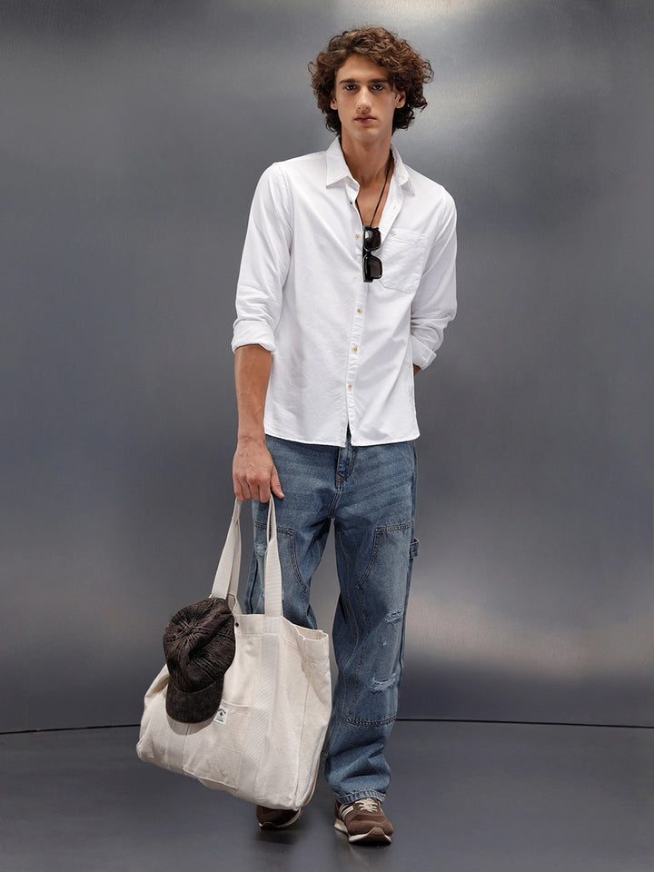 Solid Regualr Fit Shirt With Branding | White